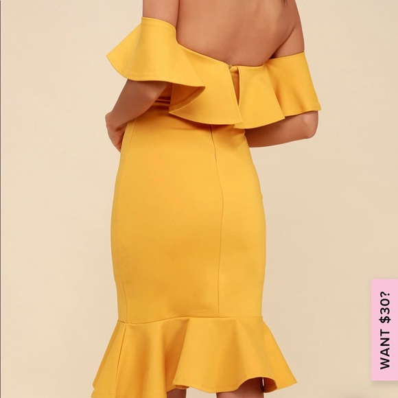 Lulu’s confidence boost yellow OTS dress - Picture 2 of 7